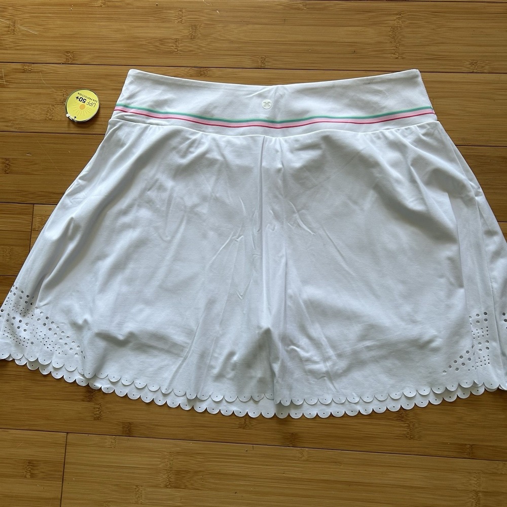 RBX Womens Mini Scalloped Hem Skort White Med Laser Cut Tennis Activewear - Picture 6 of 8